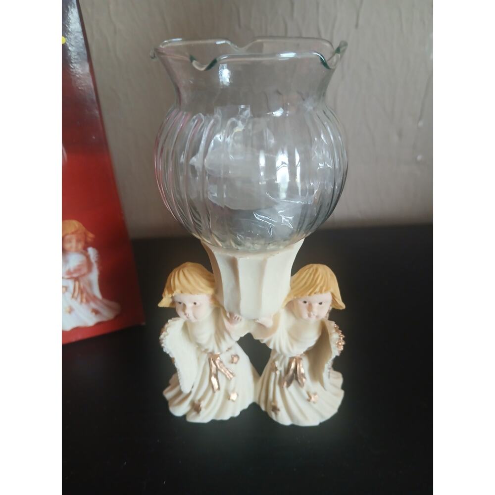 Vintage Angel Candle Holder Cherubs Christmas Holiday Decor ~ Rare In Box